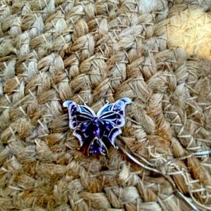 Cute silver amethyst and enamel butterfly pendant, no chain